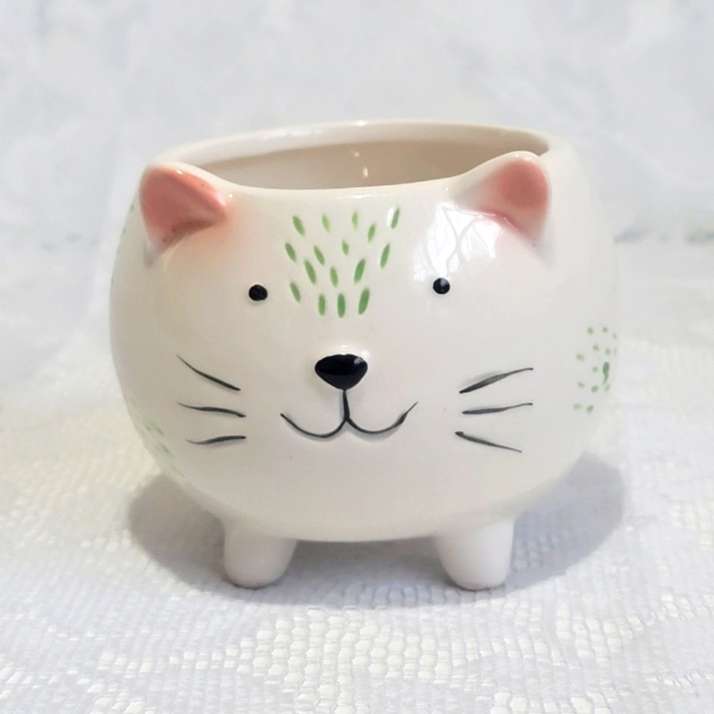 Mini Ceramic Pot Premium Glazed Cute Cat Face Footed Succulent Plant Holder